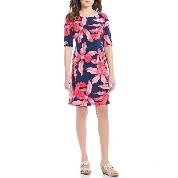 TOMMY BAHAMA Orchid Rua Floral Shift Dress, Island Navy, LARGE L - Picture 7 of 8